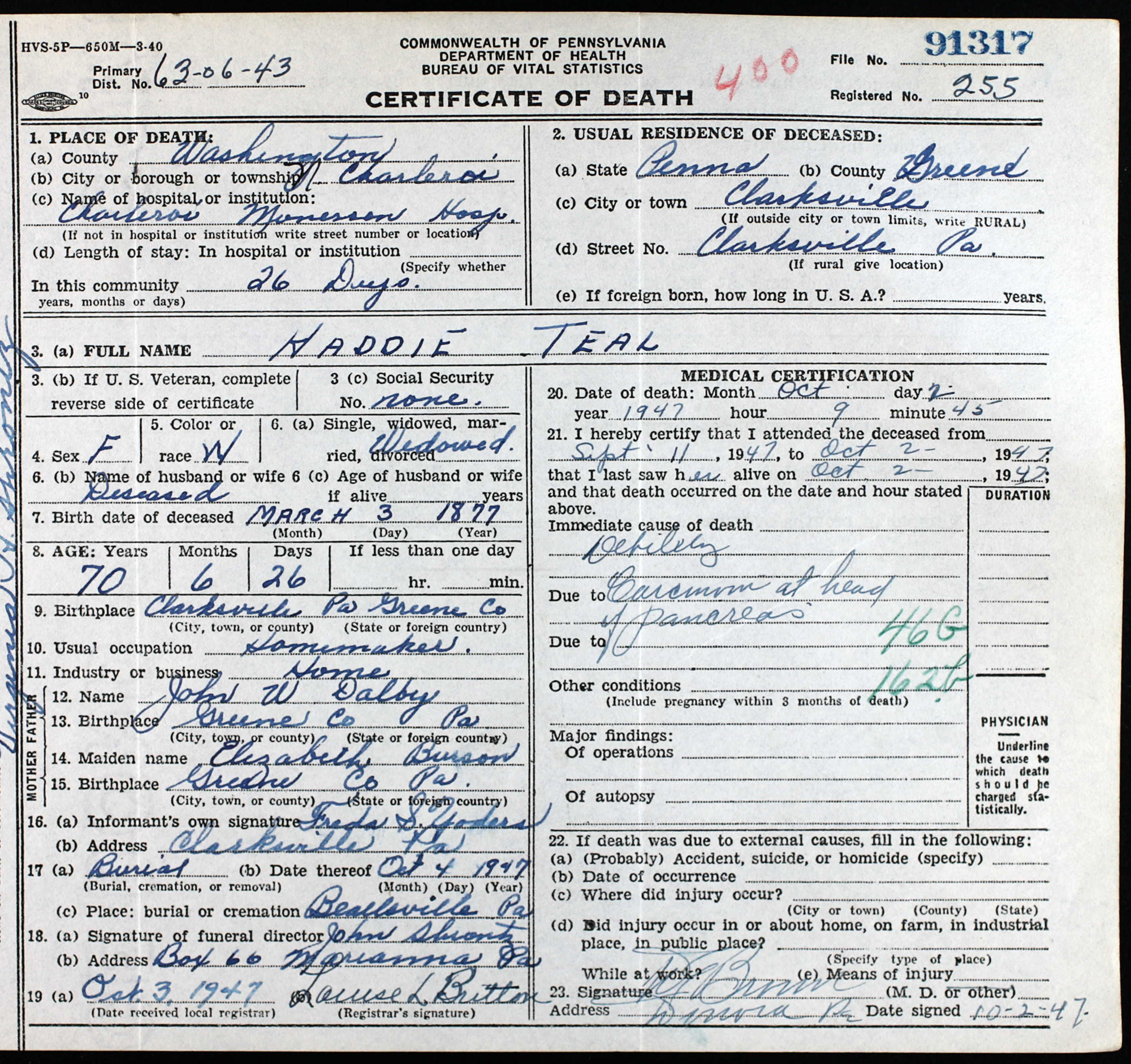 death certificate